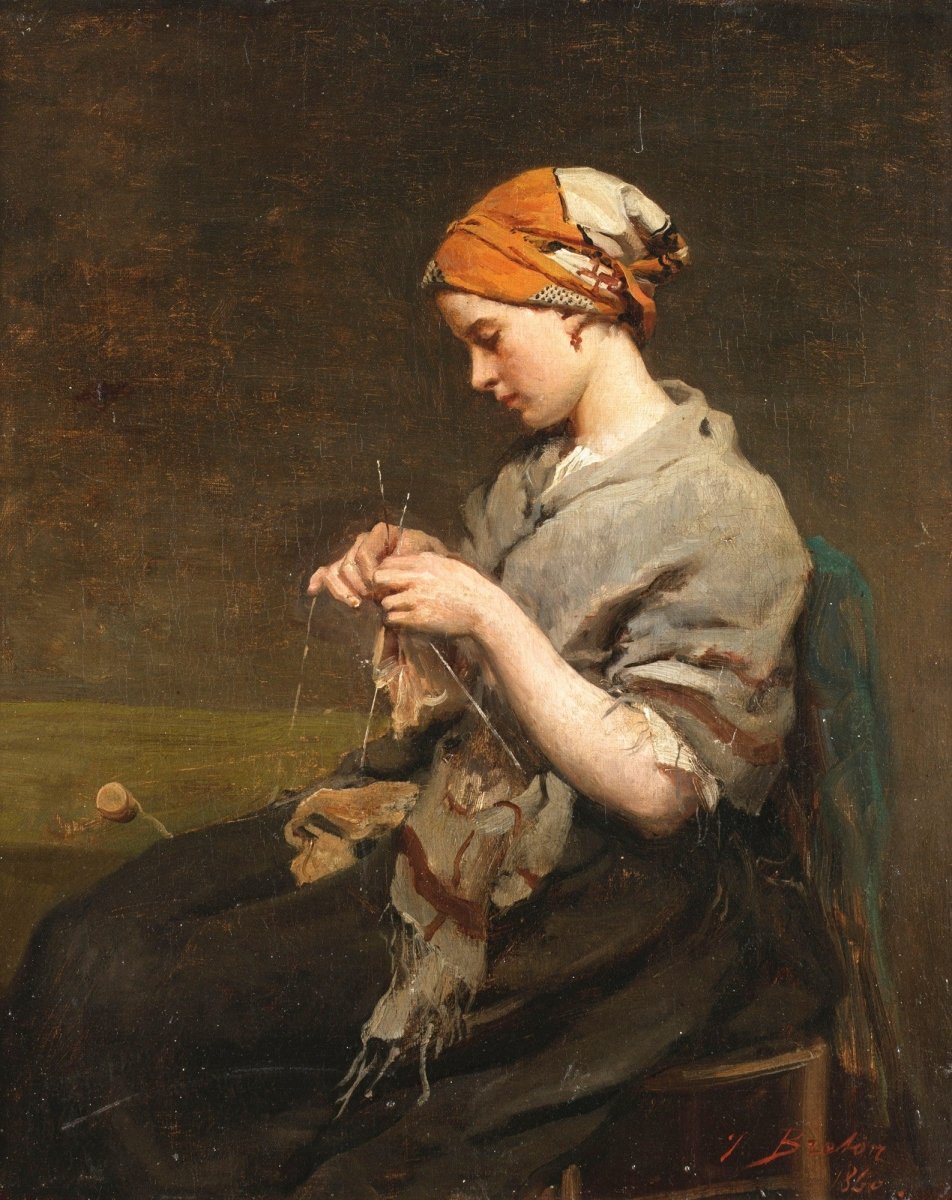 Jules Breton - Young girl knitting | Dimensions 4047 x 5103 pixels