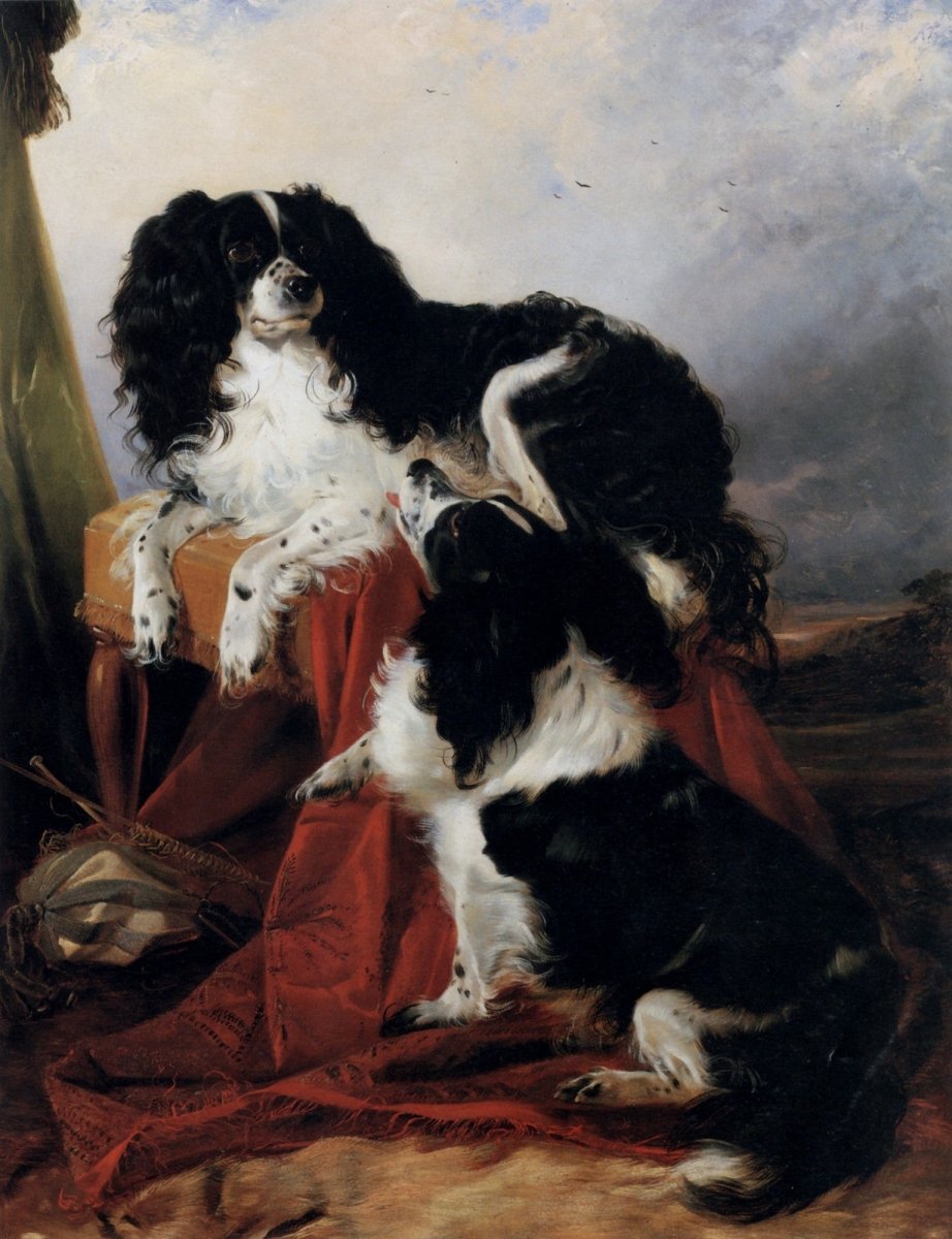 Richard Ansdell - Two King Charles Spaniels in a Landscape | Dimensions 4232 x 5512 pixels