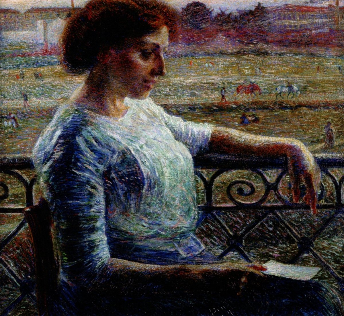 Umberto Boccioni - Sister on the Balcony 1909 | Dimension 4046 x 3717 pixels