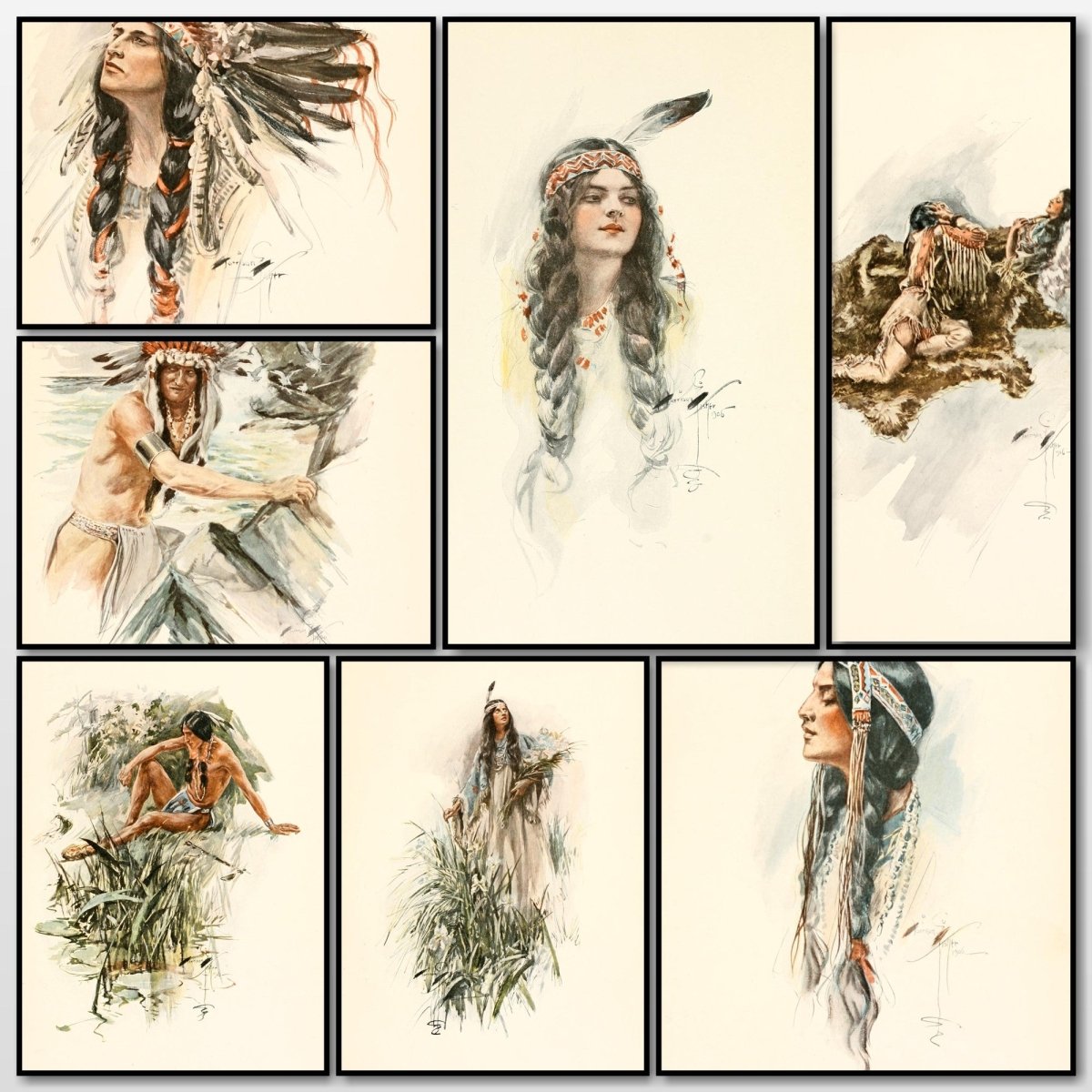 The Song of Hiawatha 1906 - Harrison Fisher - 16 images | A snapshot of some of the images