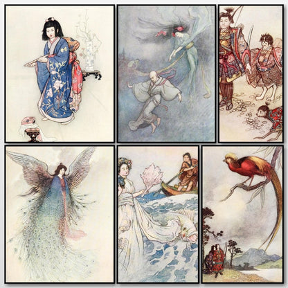 Green Willow & Japanese Fairy Tales 1910 - Warwick Goble | A snapshot of some of the images