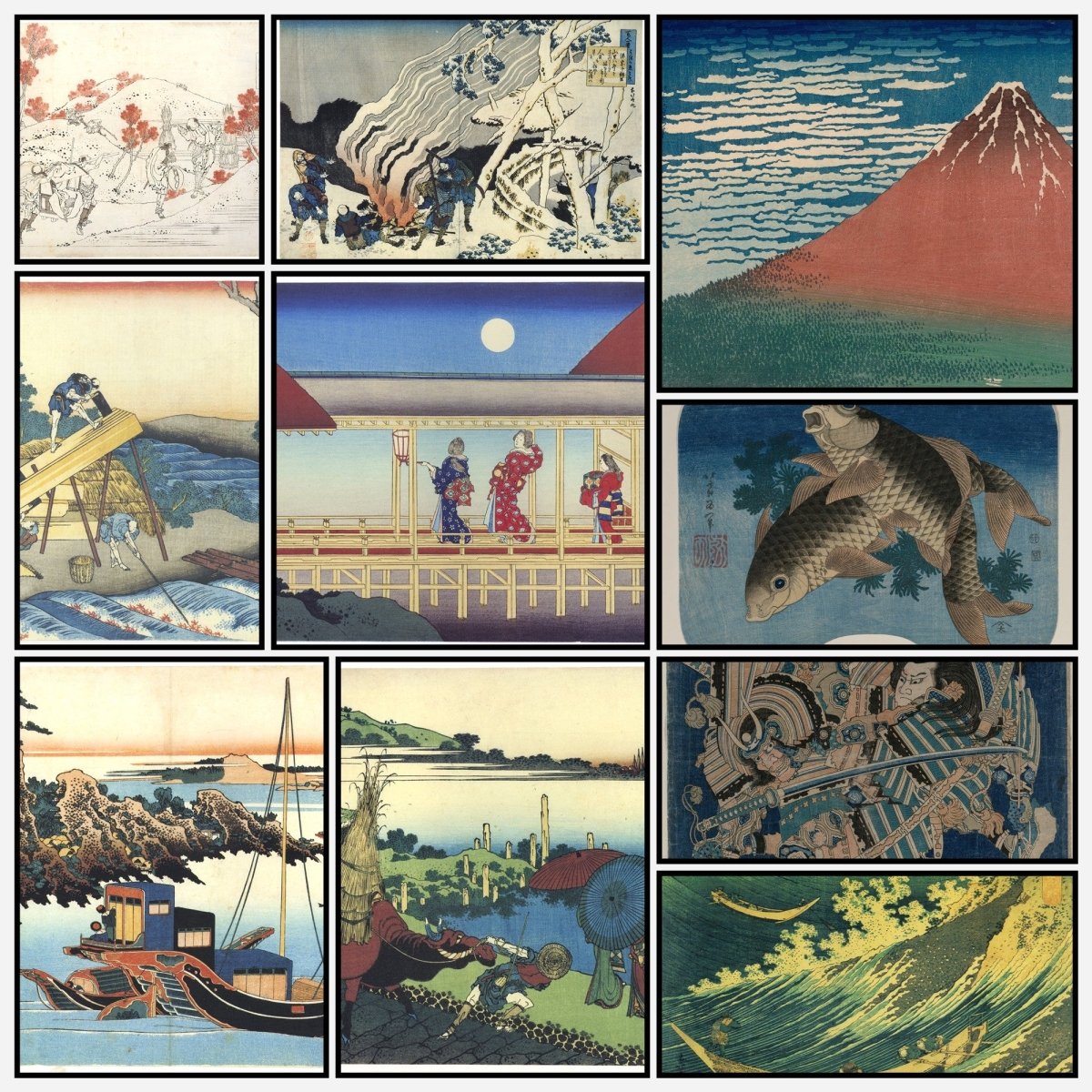 Hokusai Public Domain Images including The Great Wave | A snapshot of some of the images