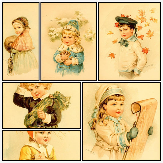 Tiny Folk of Wintry Days 1889 - Maud Humphrey - 12 images | A snapshot of the images