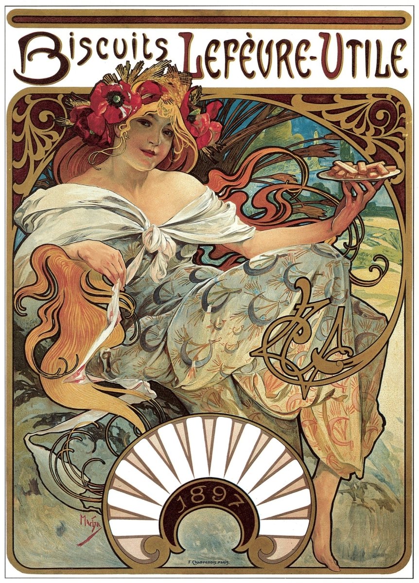 Alphonse Mucha (1860-1939) - Biscuits Lefevre-Utile 1896 | Dimensions 4725 x 6574 pixels