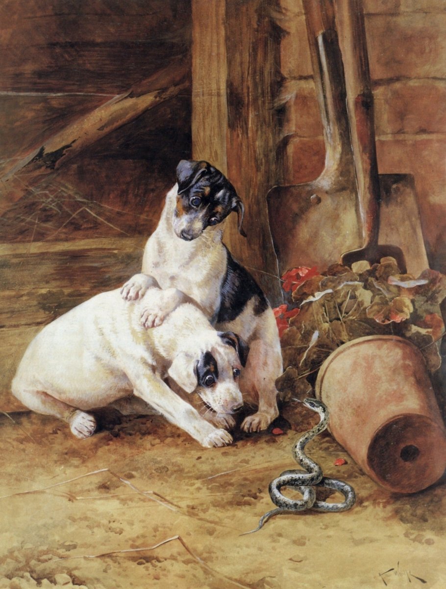Arthur Wardle (1864-1949) - Two Terriers and a Snake | Dimensions 4080 x 5384 pixels